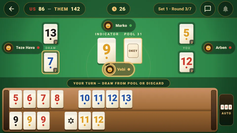 An Okey game in BalkanKlub with the tile rack